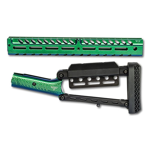 Il set di calci Rossi 92 HyperShift offre un design leggero in alluminio 6061, con una spalla regolabile e una guardia con slot M-LOK per accessori.